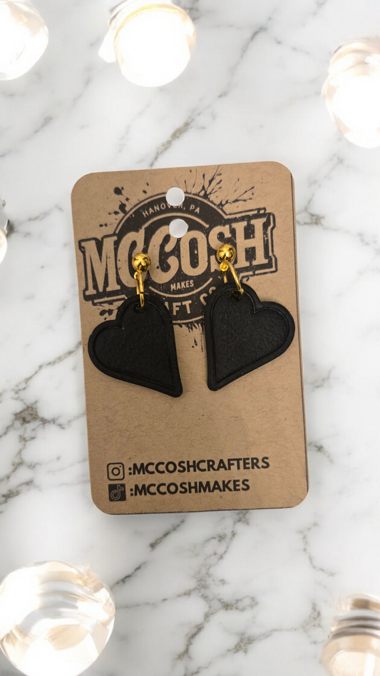 Large Black Heart Dangle Earrings
